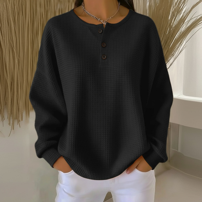 Women's Crew Neck Sweatshirt Front Button