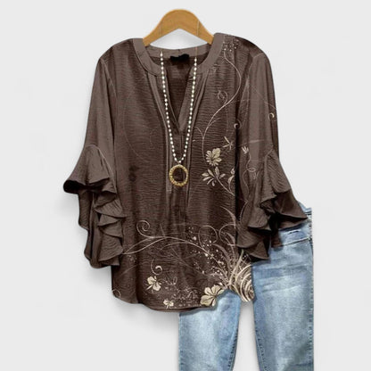 Women's Floral Print V Neck Blouse