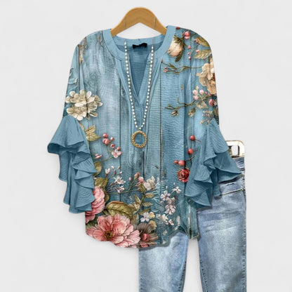 Women's Floral Print V Neck Blouse