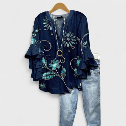 Women's Floral Print V Neck Blouse