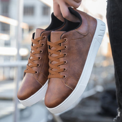 Men's Casual Lace-Up Sneakers White Sole Low-
