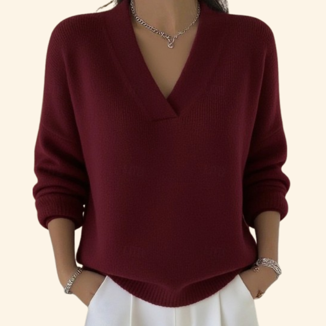 Ladies Classic V Neck Knit Sweater Top - VibreMode