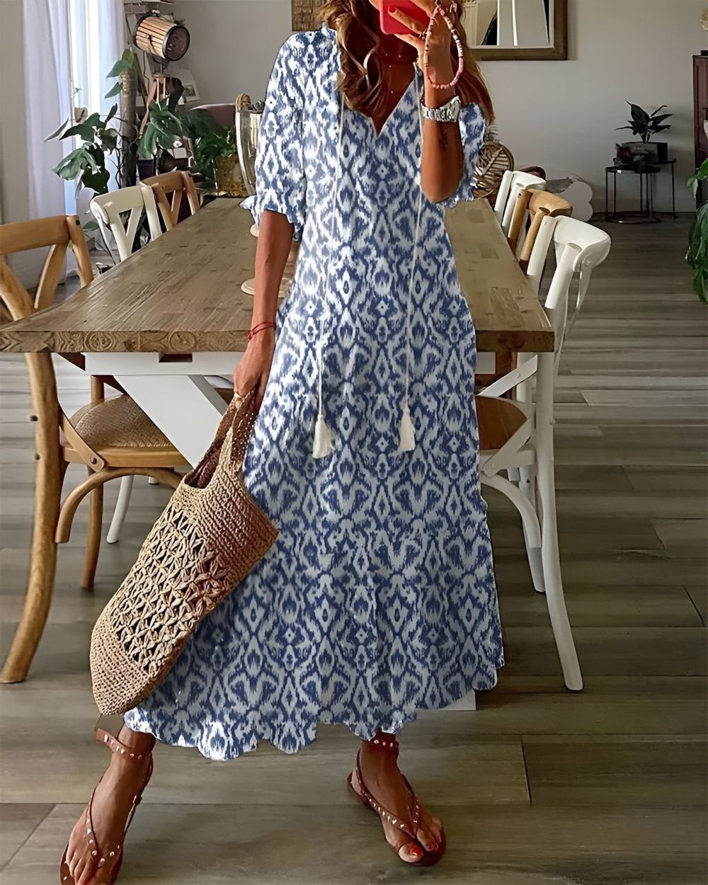 Women's V-Neck Tassel Dress - VibreMode