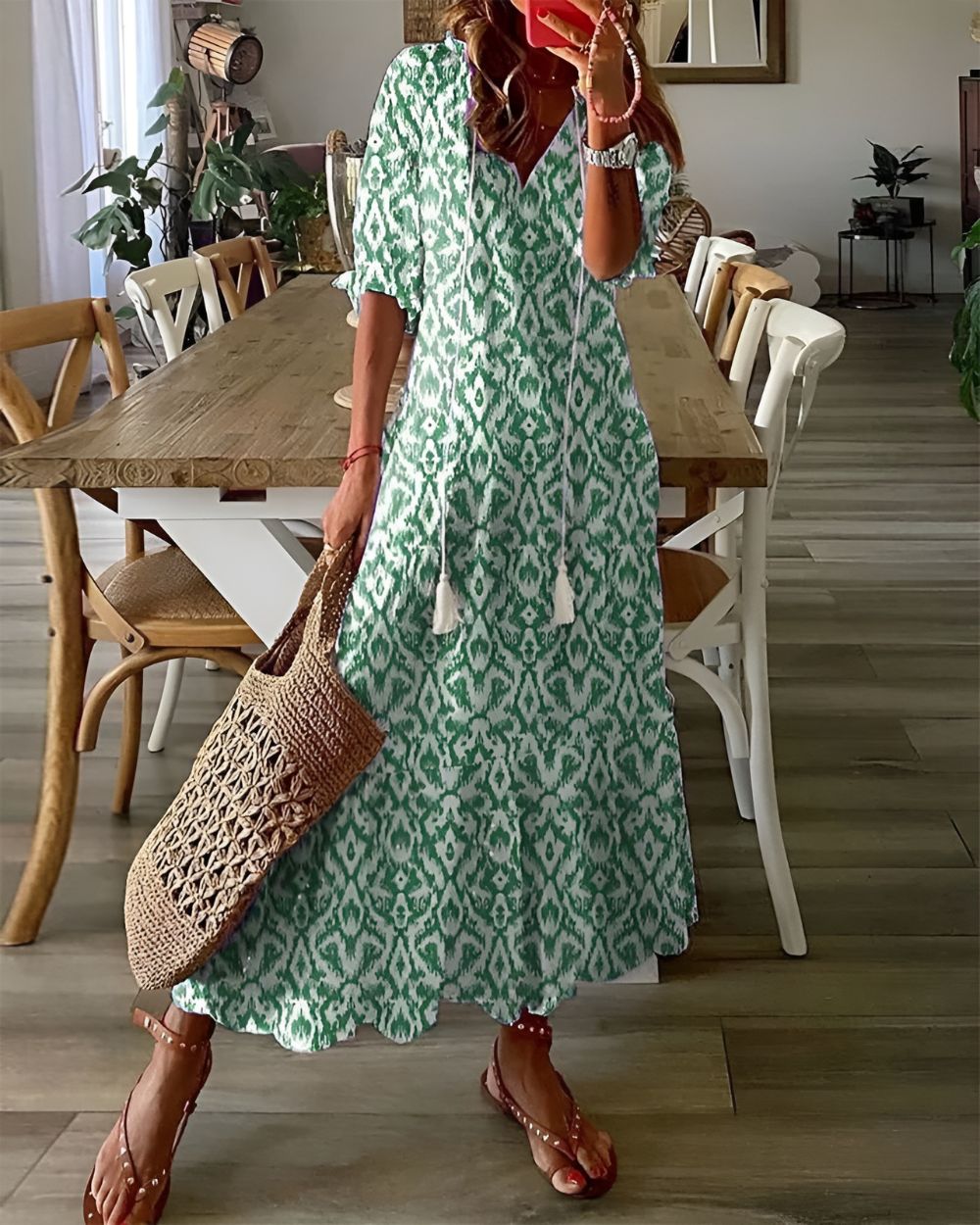 Women's V-Neck Tassel Dress