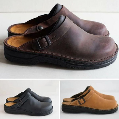 Leather Orthopedic Clogs Autumn Brown - VibreMode