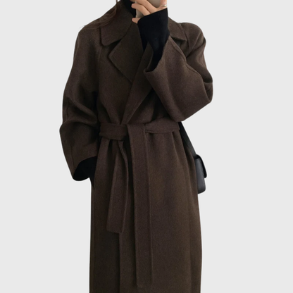 Women's Belted Coat Lapel Neckline - VibreMode