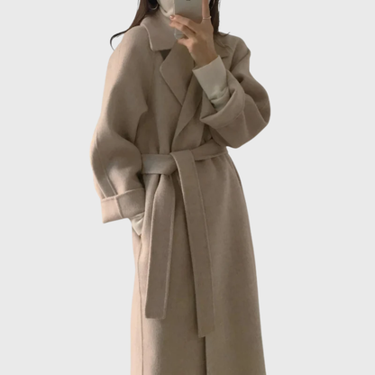 Women's Long Belted Wrap Coat Outerwear
