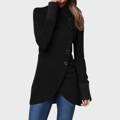 Women's Asymmetrical Button Tailored Coat - VibreMode