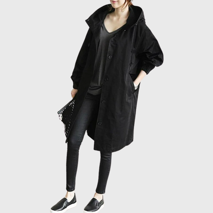 Relaxed Fit Hooded Winter Button Coat
