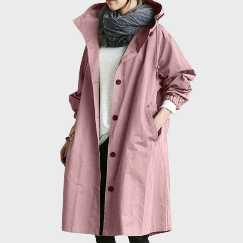Relaxed Fit Hooded Winter Button Coat