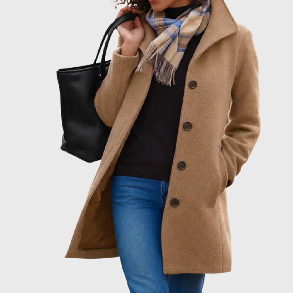 Women's Longline Coat Button Closure - VibreMode