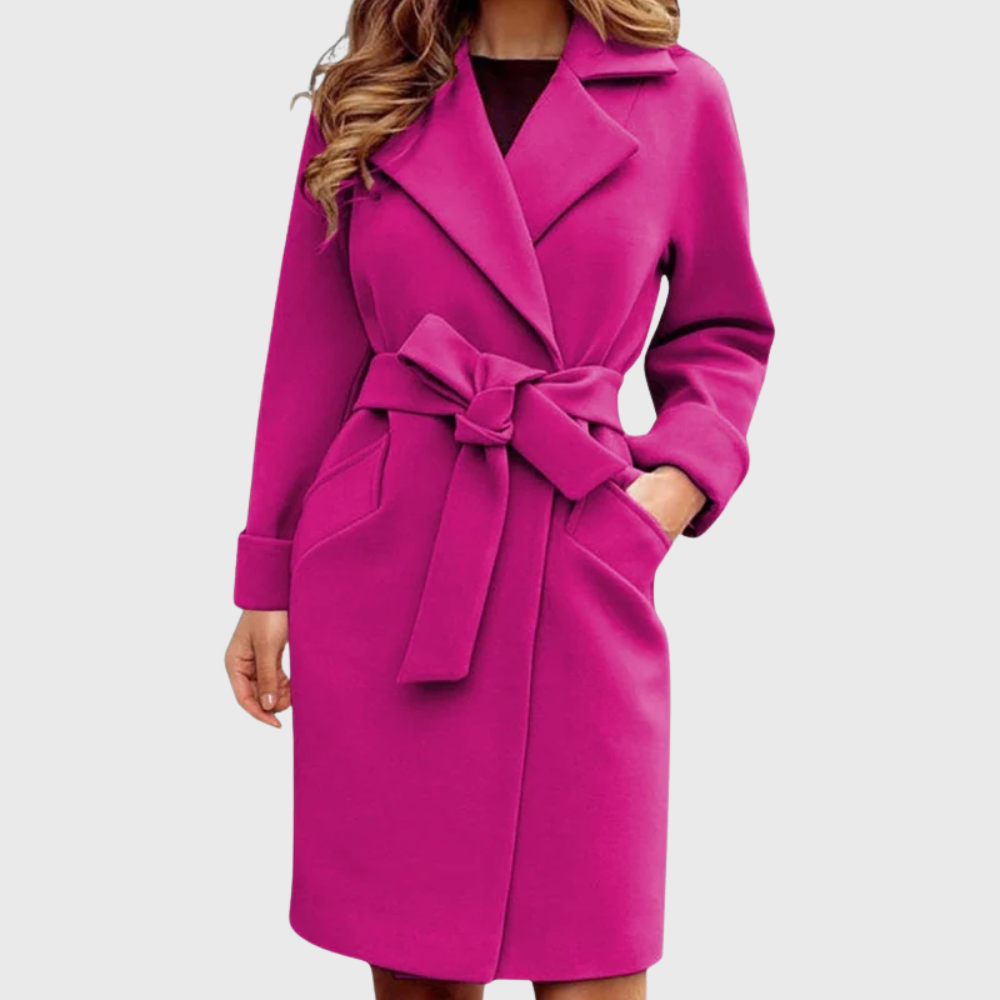 Women's Belted Coat Long Sleeve Outerwear - VibreMode