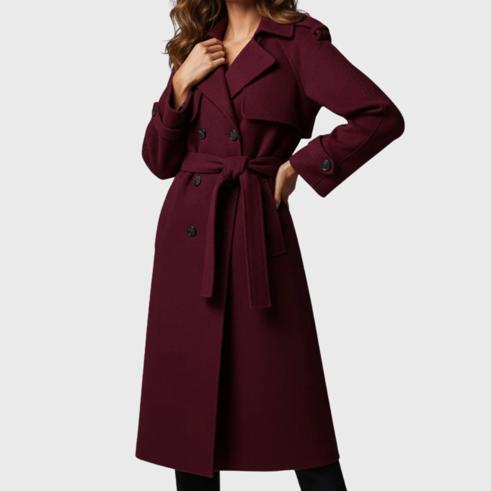 Women's Long Double Breasted Belted Coat