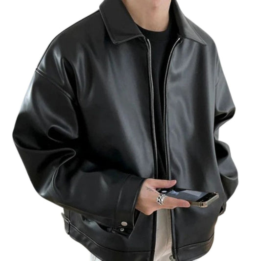 Men's Leather Bomber Jacket Oversized - VibreMode