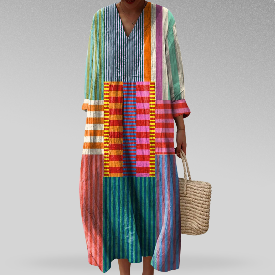 Women's Maxi Geometric Long Sleeve Boho Dress - VibreMode