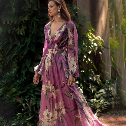 Women's Floral Chiffon Dress Lightweight Flowy - VibreMode