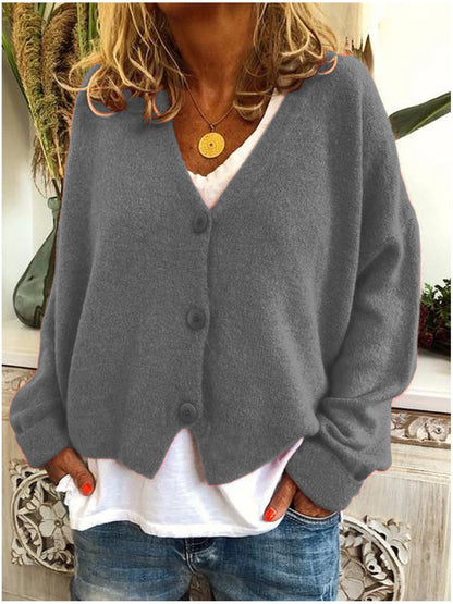 Women's V-Neck Cardigan Button Front Closure