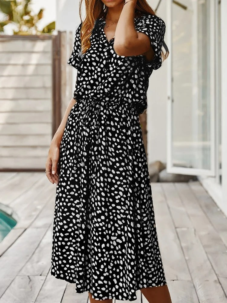 Women's Printed Midi Dress Short Sleeves