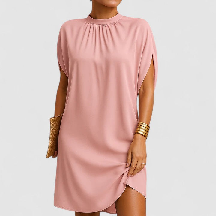 Women's Mock Neck Midi Dress Batwing Sleeves - VibreMode