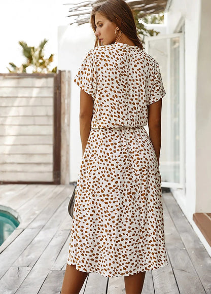 Women's Casual Short Sleeve Tie Waist Dress