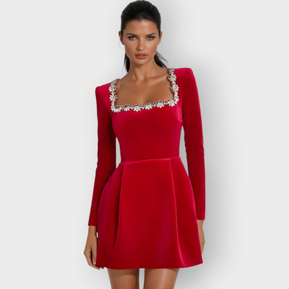 Women's Velvet Mini Dress Square Neck