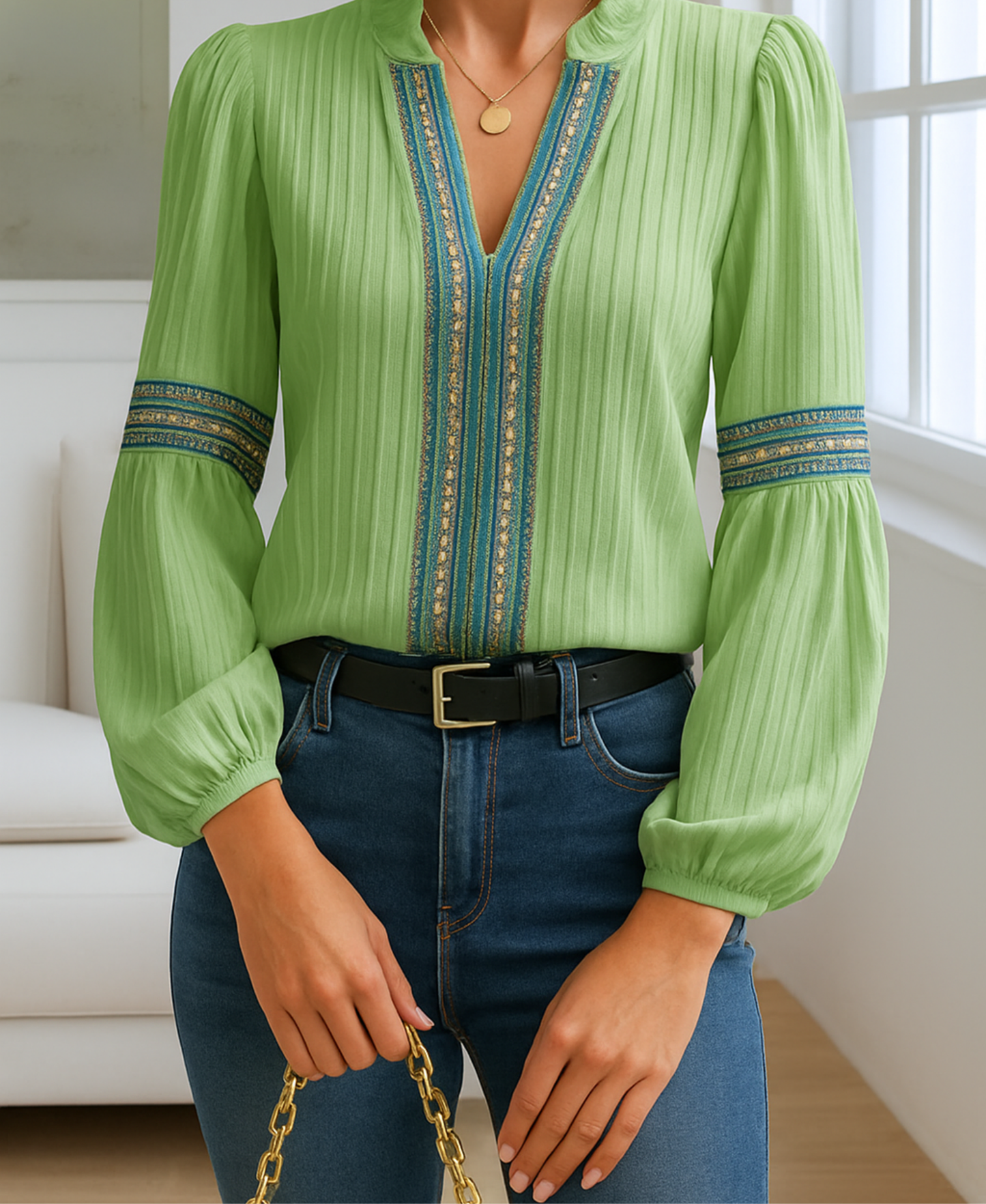 Women's V-Neck Blouse Ruffled Collar