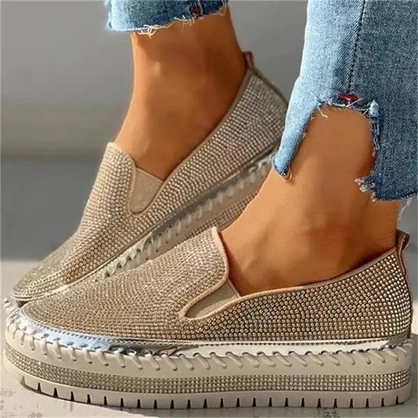 Women's Rhinestone Slip-On Sneakers Comfortable Platform - VibreMode