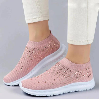 Women's Rhinestone Slip-On Sneakers Lightweight Comfort - VibreMode