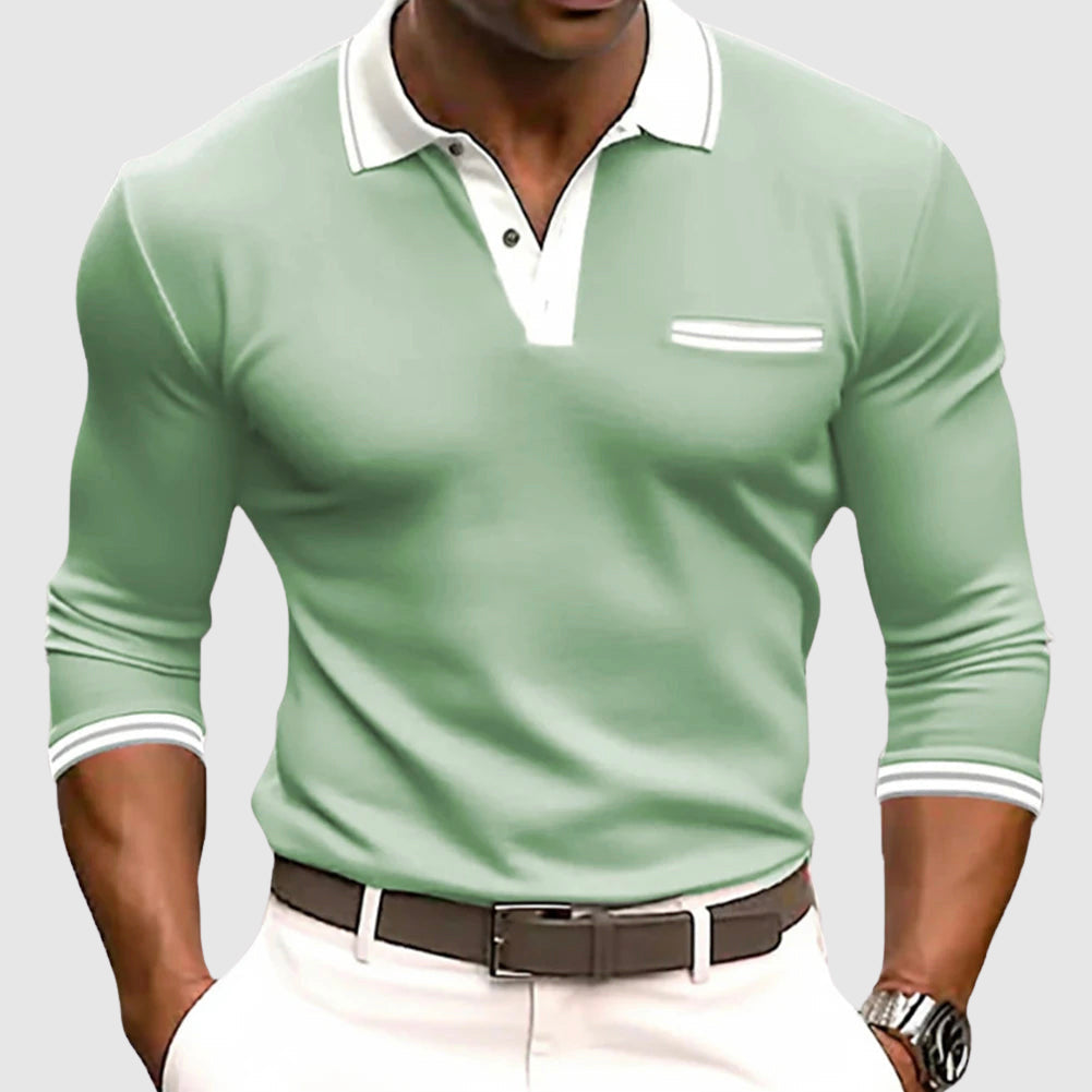 Men's Long Sleeve Polo Shirt Contrast Collar