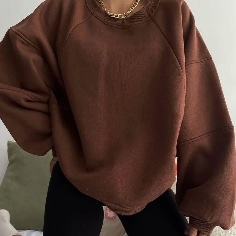 Women's Long Sleeve Sweater Soft Knit Round Neck Beige