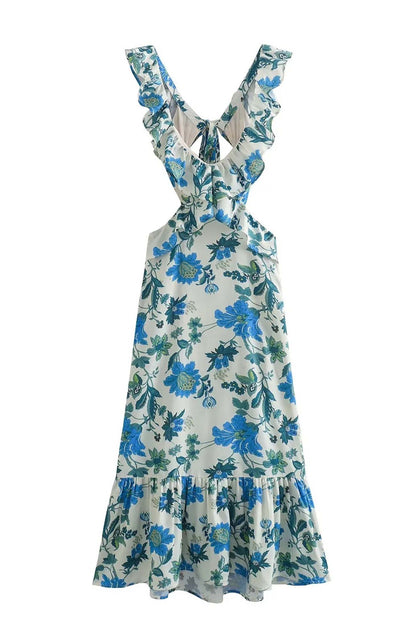 Women's Elegant Maxi Dress Sleeveless Ruffle Strap