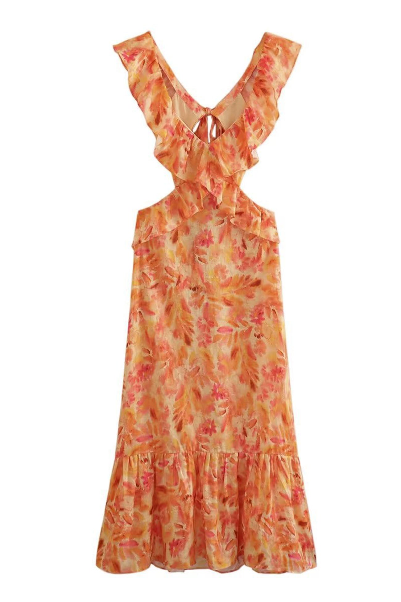 Beautiful Floral Long Ruffle Dress