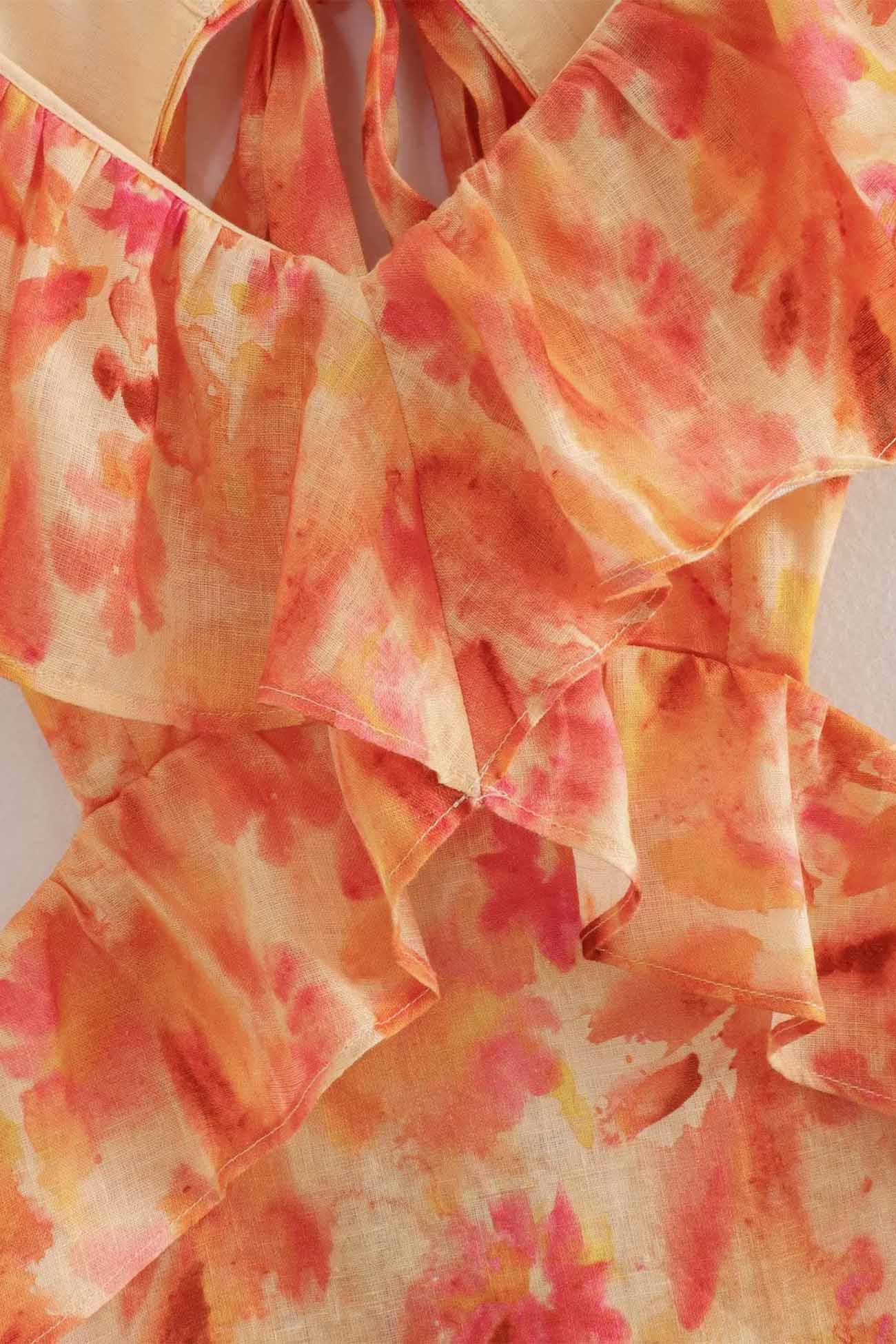 Women's Floral Midi Dress V-Neck Ruffle Strap