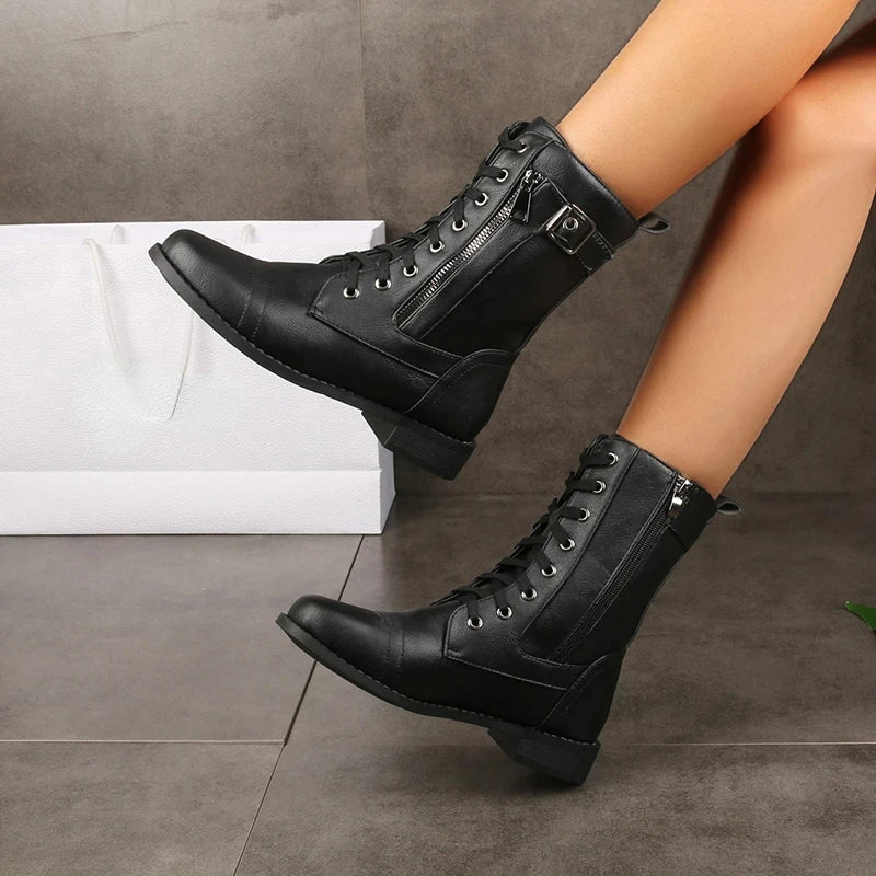 Women's Lace Up Boots Side Zip