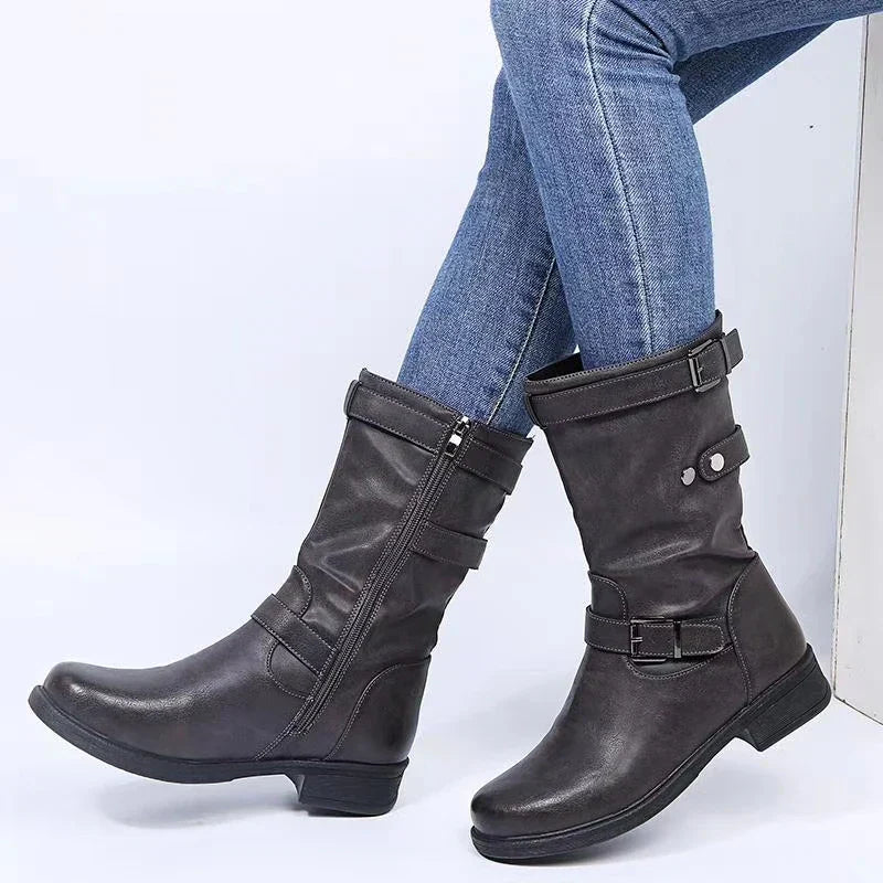 Women's Mid Calf Boots Buckle Accent