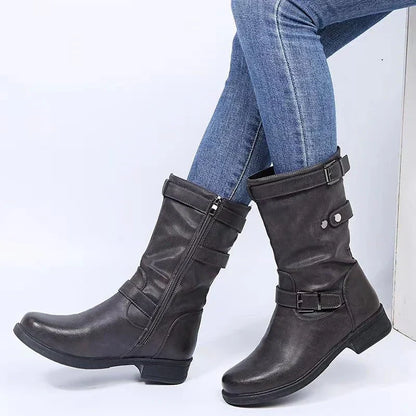 Women's Mid Calf Boots Buckle Accent