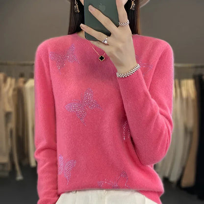 Women's Patterned Sweater Butterfly Design