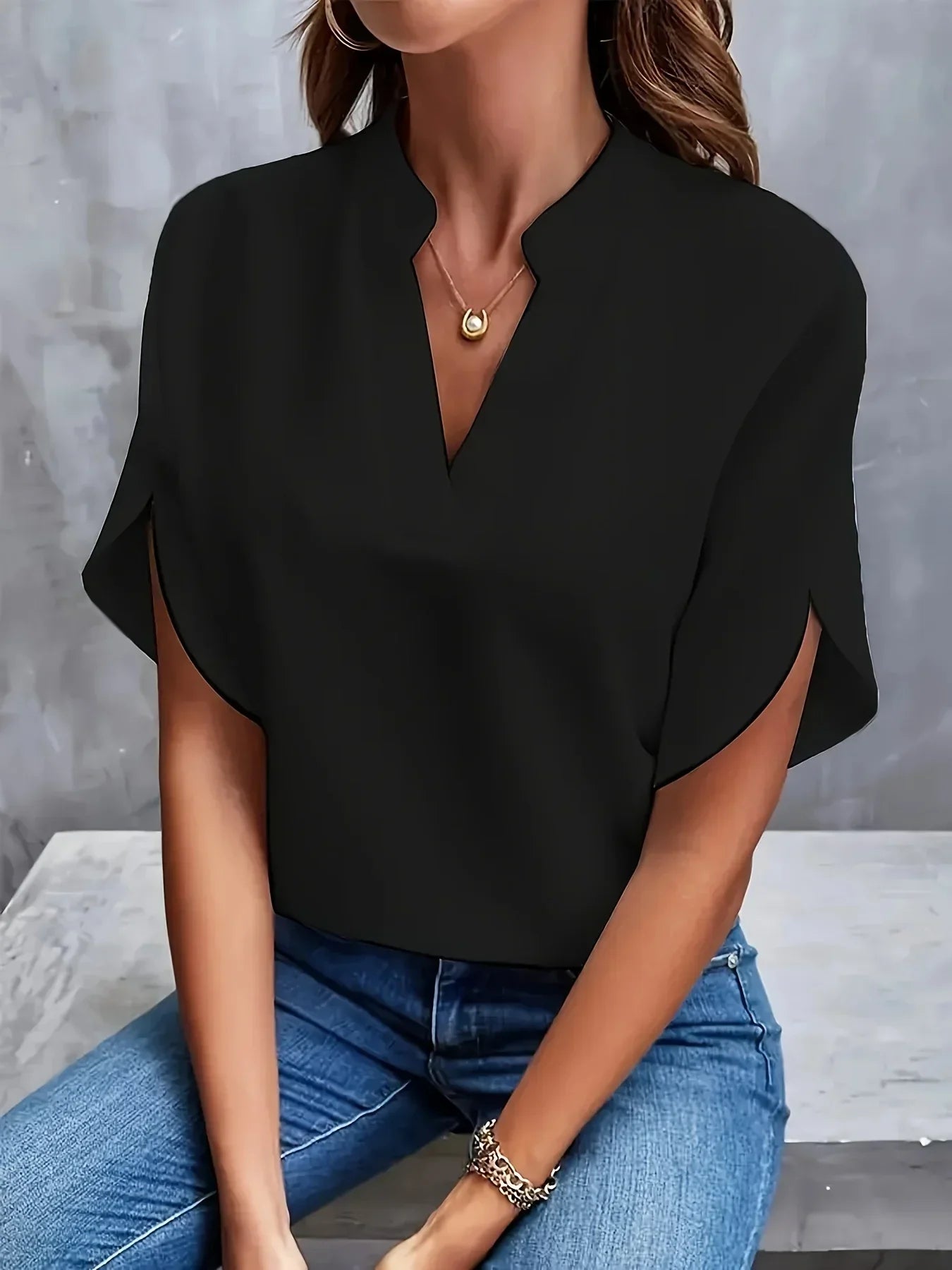 Women's Split Neck Short Sleeve Blouse