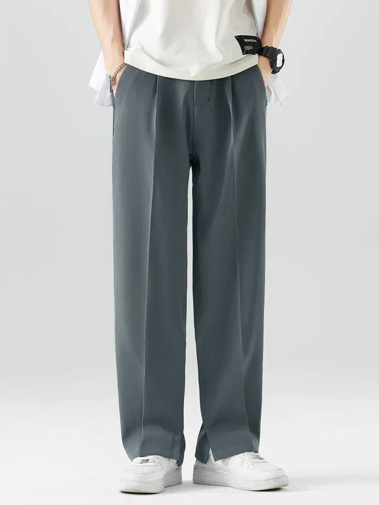 Men's Straight Leg Trousers Relaxed Fit Soft Fabric Full Length
