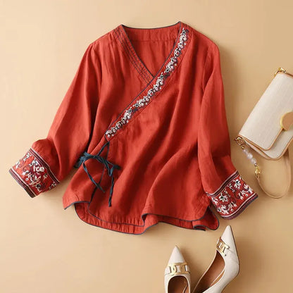 Women's Embroidered V-Neck Blouse
