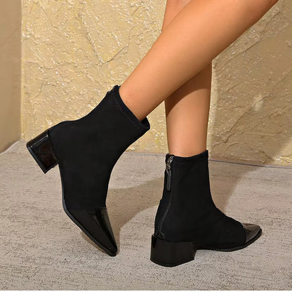 Women's Ankle Boots Pointed Toe Block Heel Black