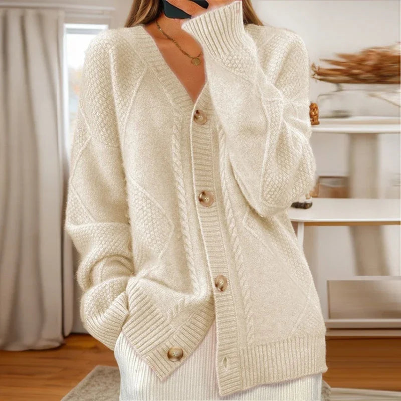Women's V-Neck Cardigan Oversized Button Down - VibreMode