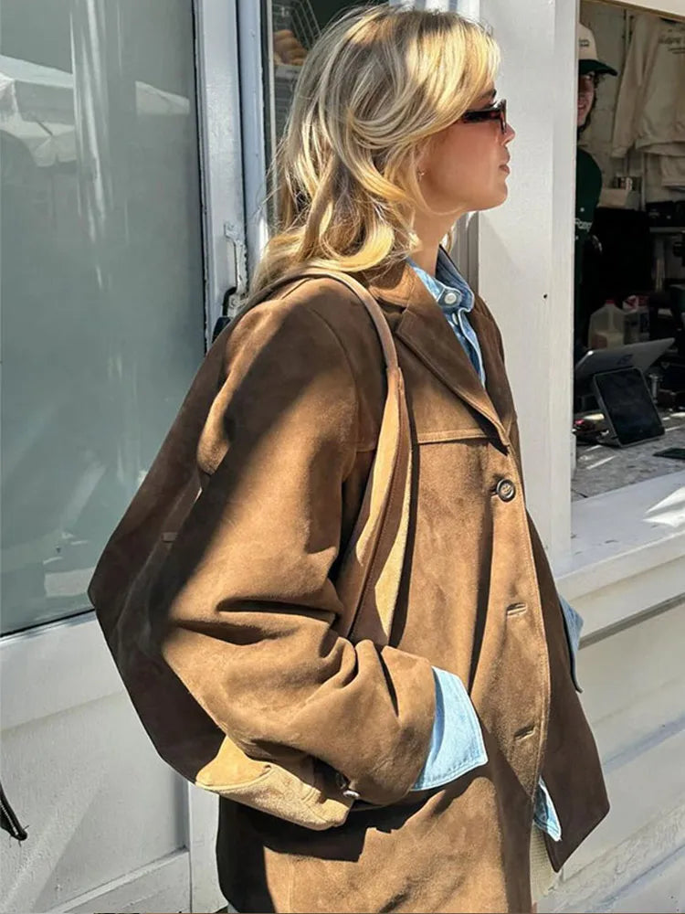 Women's Brown Suede Blazer