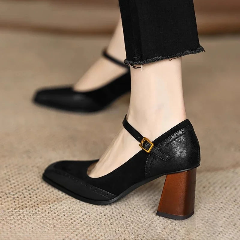 Elegant Block Heel Ankle Strap Pumps for Women
