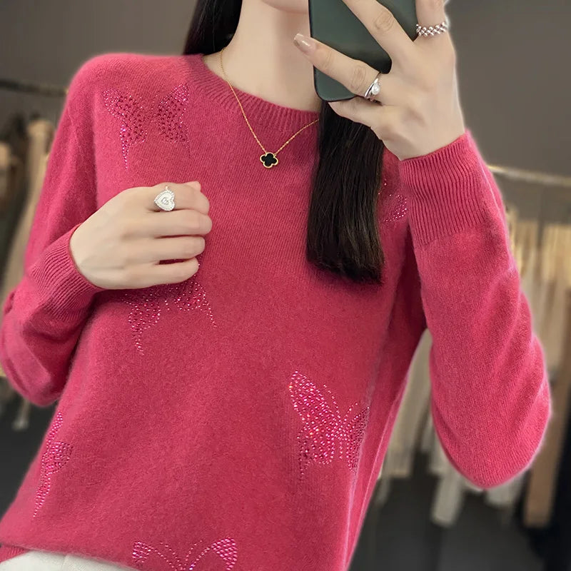 Women's Embellished Sweater Butterfly Design