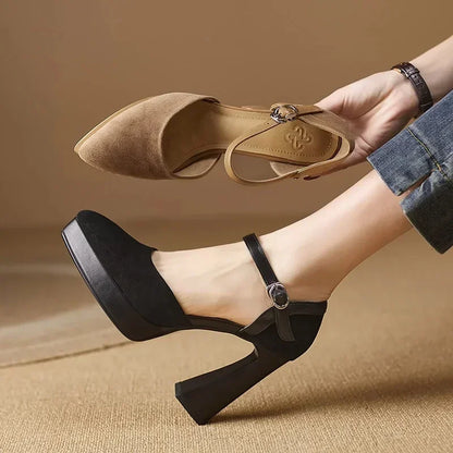 Women's Ankle Strap High Heel Pumps Block Heel