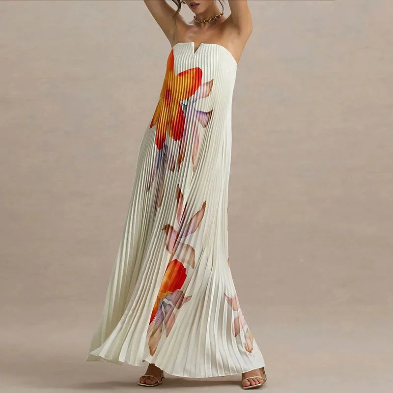 Women's Pleated Maxi Floral Dress