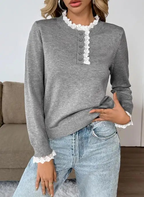 Women's Long Sleeve Sweater Button Front - VibreMode