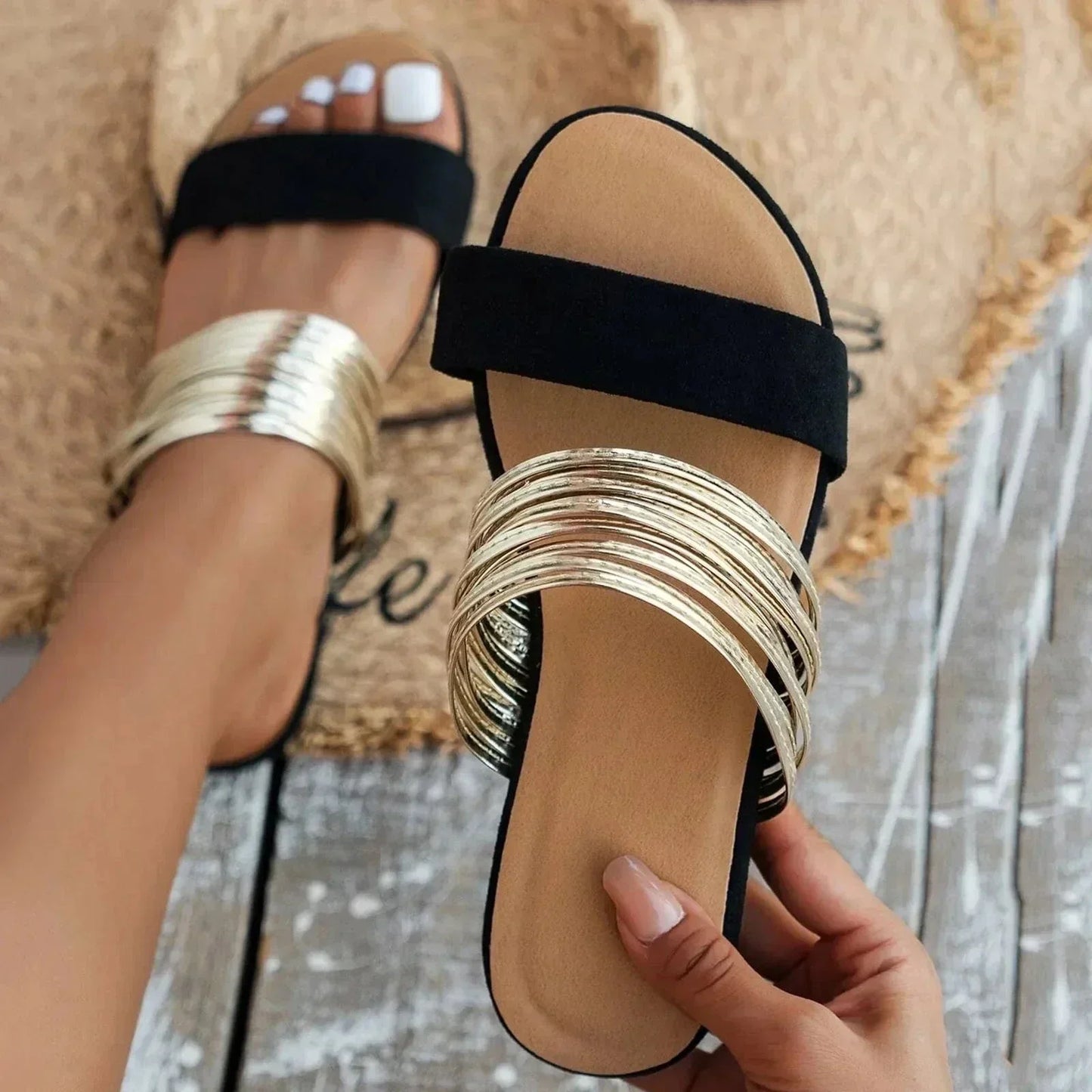 Women's Flat Slide Sandals Double Strap - VibreMode