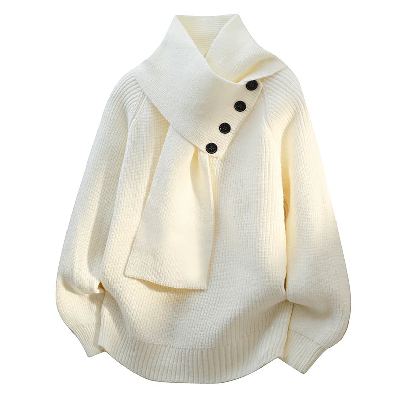 Women's Sweater Soft Scarf Neck Design - VibreMode